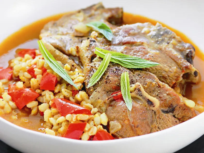 Lamb chops with barley, mint and cumin