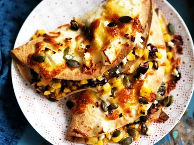 corn and kidney bean quesadillas with tomato salsa