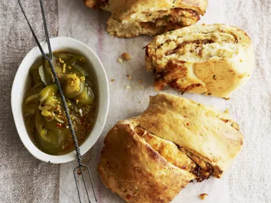 caramelised onion and cheese pull-apart