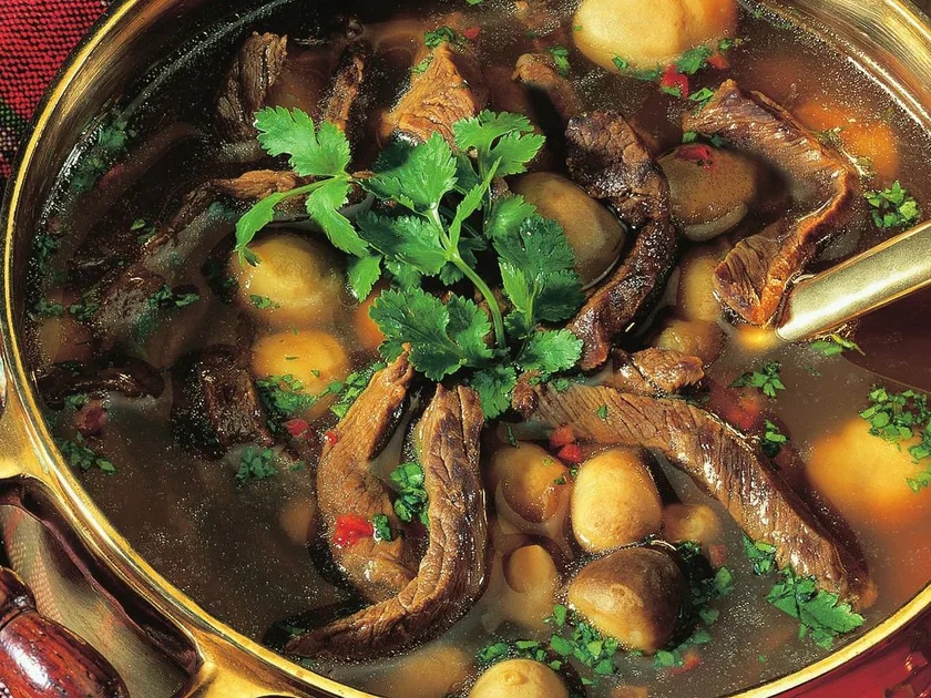 Spicy beef and mushroom soup