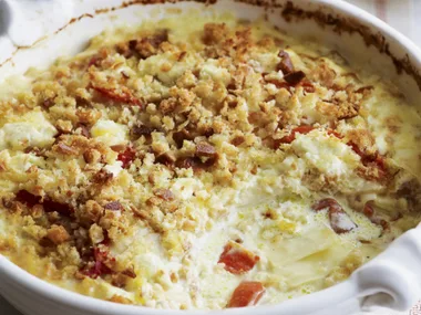 POTATO, CAPSICUM AND GOAT'S CHEESE GRATIN