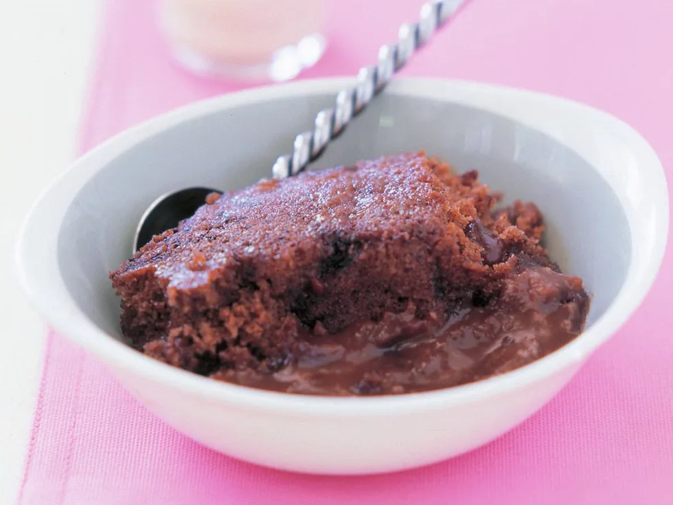 choc-cherry microwave self-saucing pudding