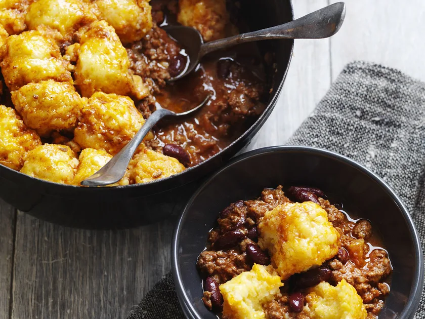 Chilli beef with cornbread dumplings
