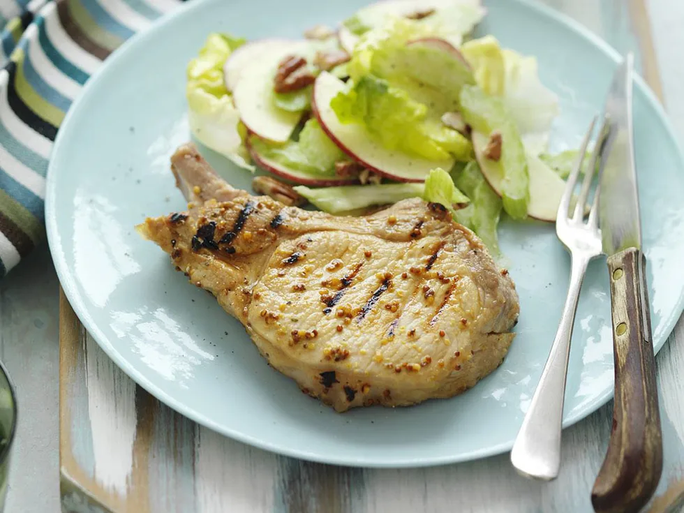 maple-mustard pork cutlets with apple salad