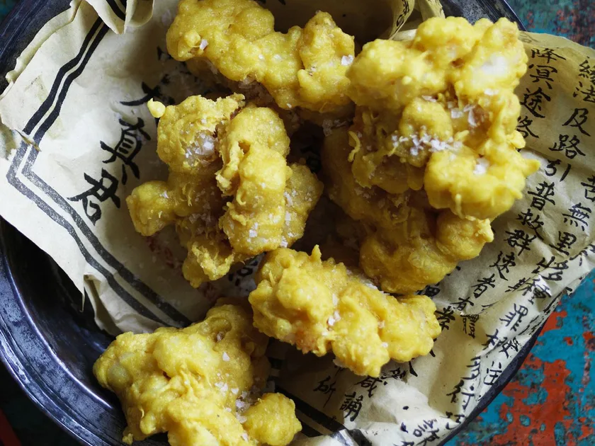 Coconut and prawn fritters with asian salad