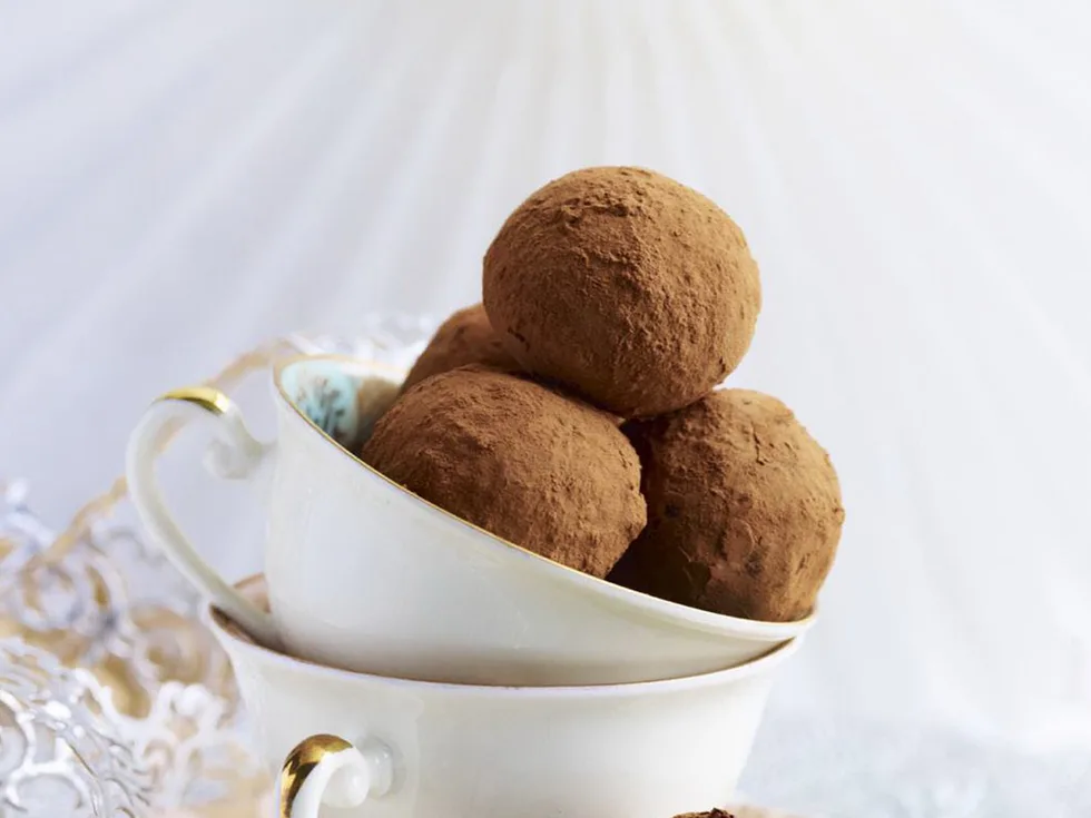 chocolate orange truffles with boozy prunes and ginger