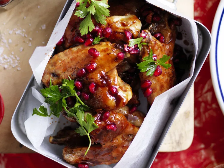 Sticky POMEGRANATE BARBECUED CHICKEN WINGS
