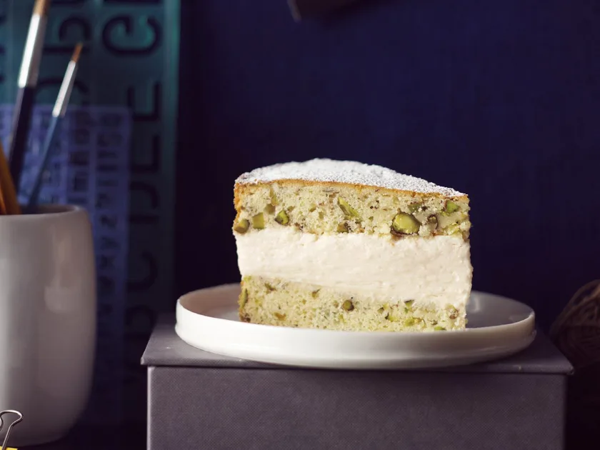 Rose water and pistachio cheesecake