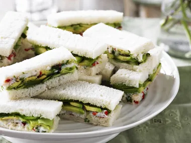 crab salad, avocado and cucumber sandwiches