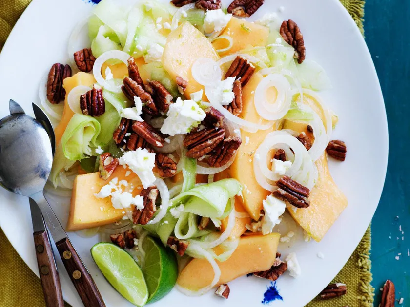 Melon, cucumber and white onion salad