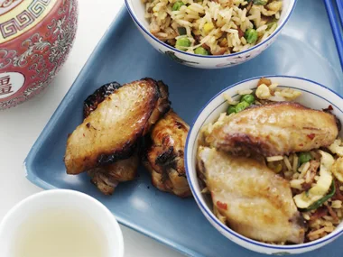 chinese barbecued wings with fried rice
