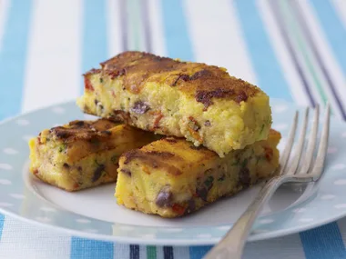 zucchini, olive and tomato polenta fingers