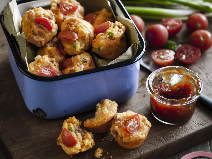 Tomato chutney and bacon muffins