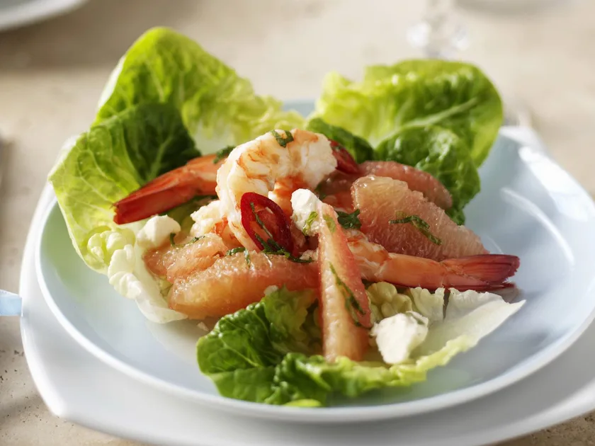 Prawn, pink grapefruit and fetta salad