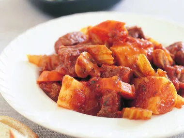 hearty beef stew with red wine and mushrooms