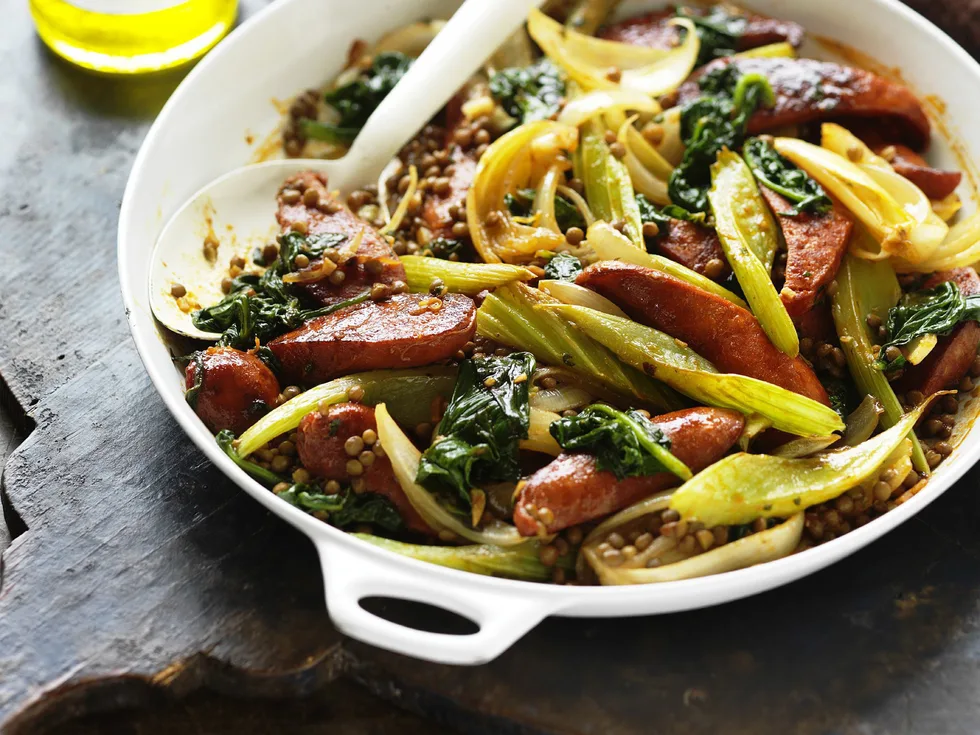 mediterranean lentils and chorizo