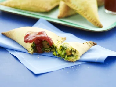 kumara, corn and spinach triangles