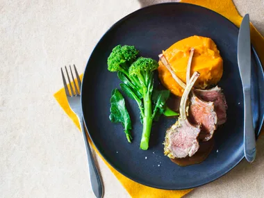 Lamb cutlets with butternut purée and jus