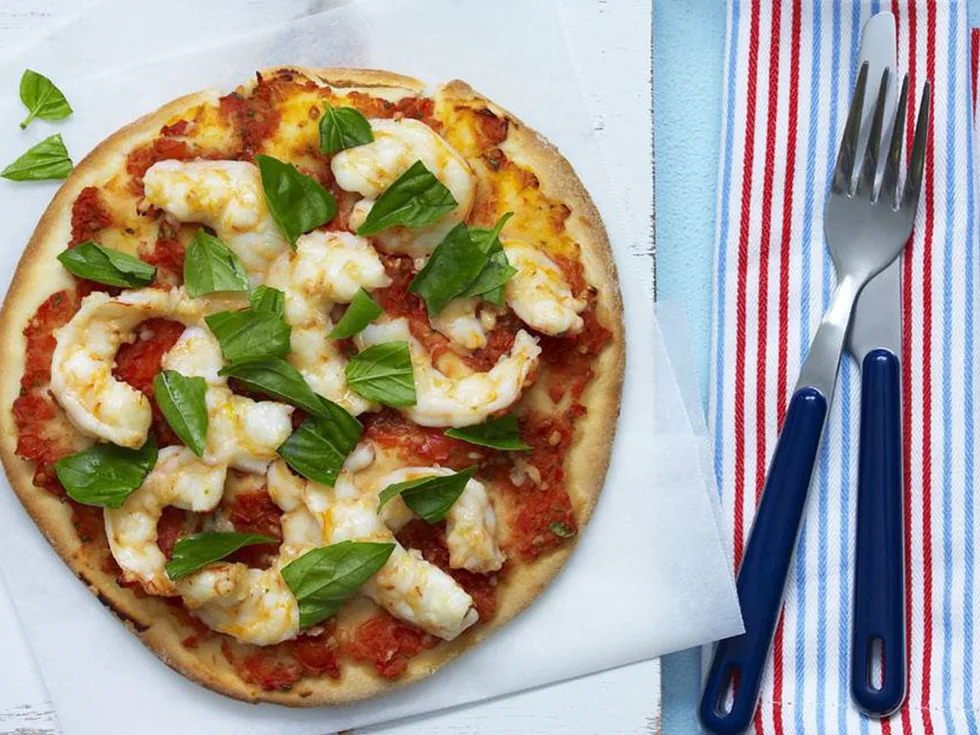 garlic prawn and herb pizzas