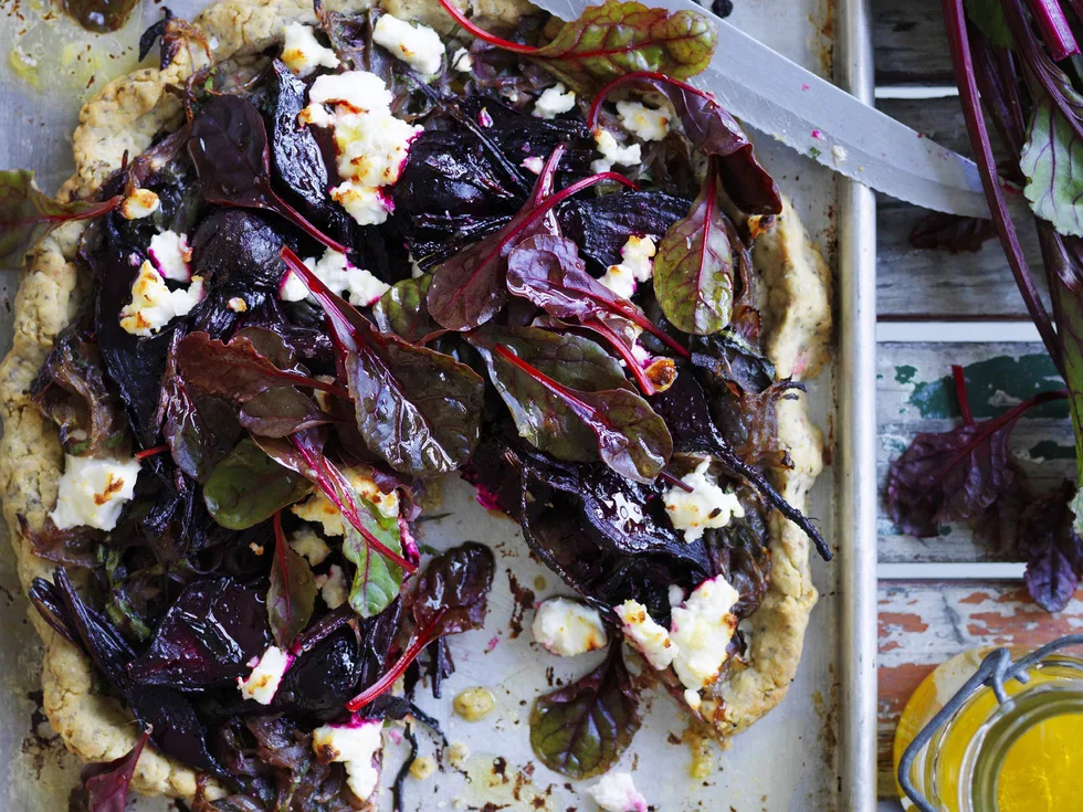 roast beetroot, garlic and chia seed tart