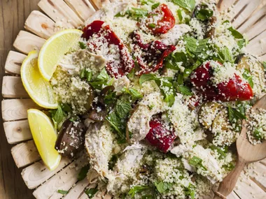 CHAR-GRILLED VEGETABLE, CHICKEN AND COUSCOUS SALAD