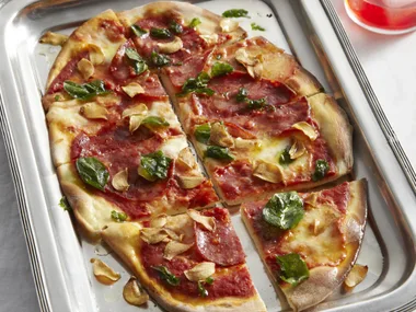 salami, mozzarella and oregano pizza