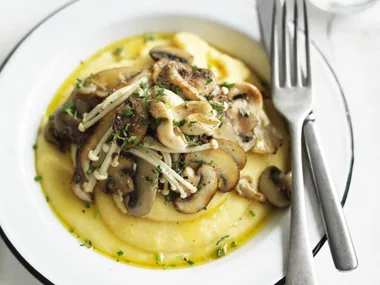 mixed mushrooms on creamy polenta