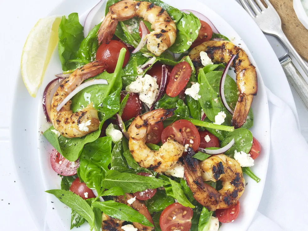 greek barbecued prawn salad