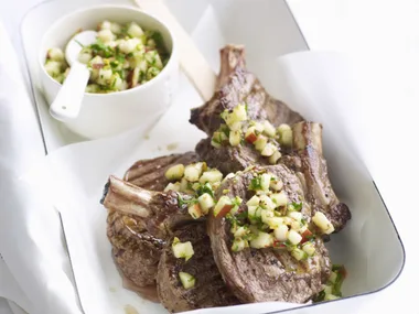 VEAL CUTLETS WITH PEAR AND PISTACHIO SALSA
