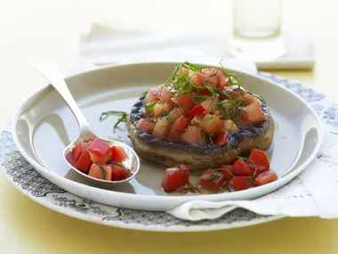 GRILLED MUSHROOMS WITH TOMATO AND BASIL SALAD