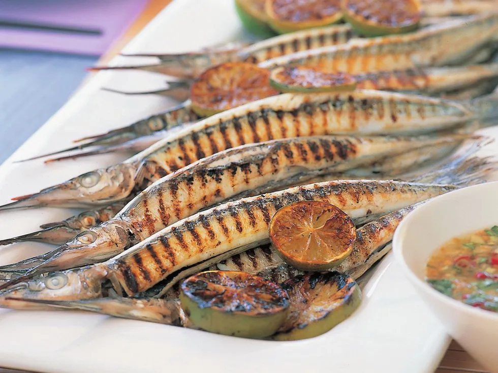 Garfish with sweet cucumber and peanut sauce