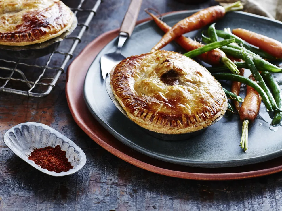 VEAL STROGANOFF PIES WITH CARROT SALAD