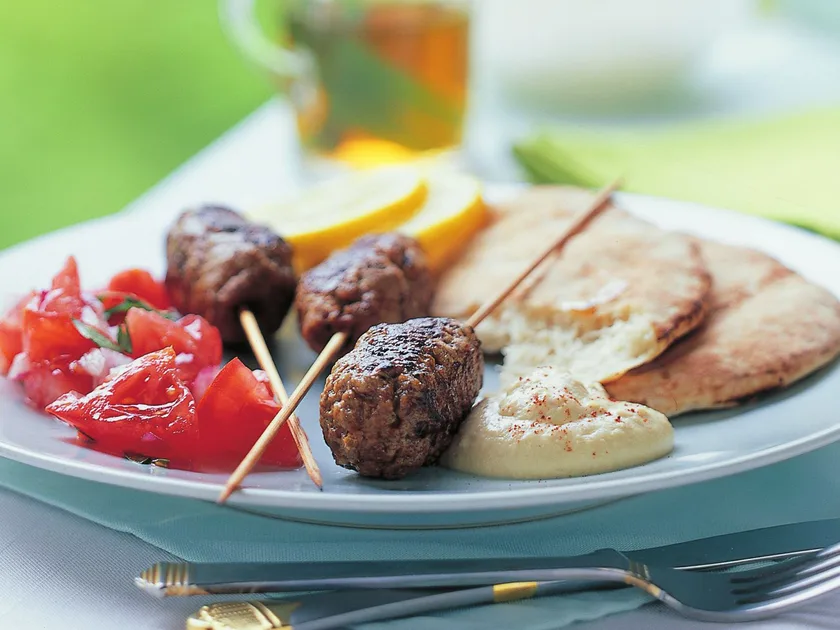 Beef kofta with hummus