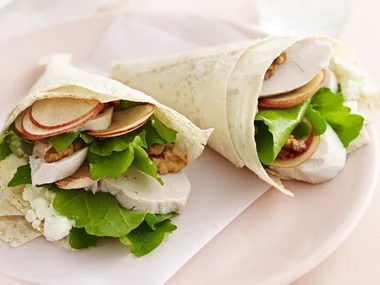 chicken, rocket and pear wraps