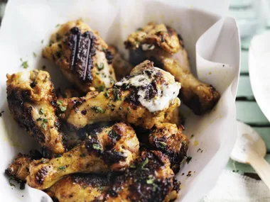 spicy yogurt chicken drumettes with raita