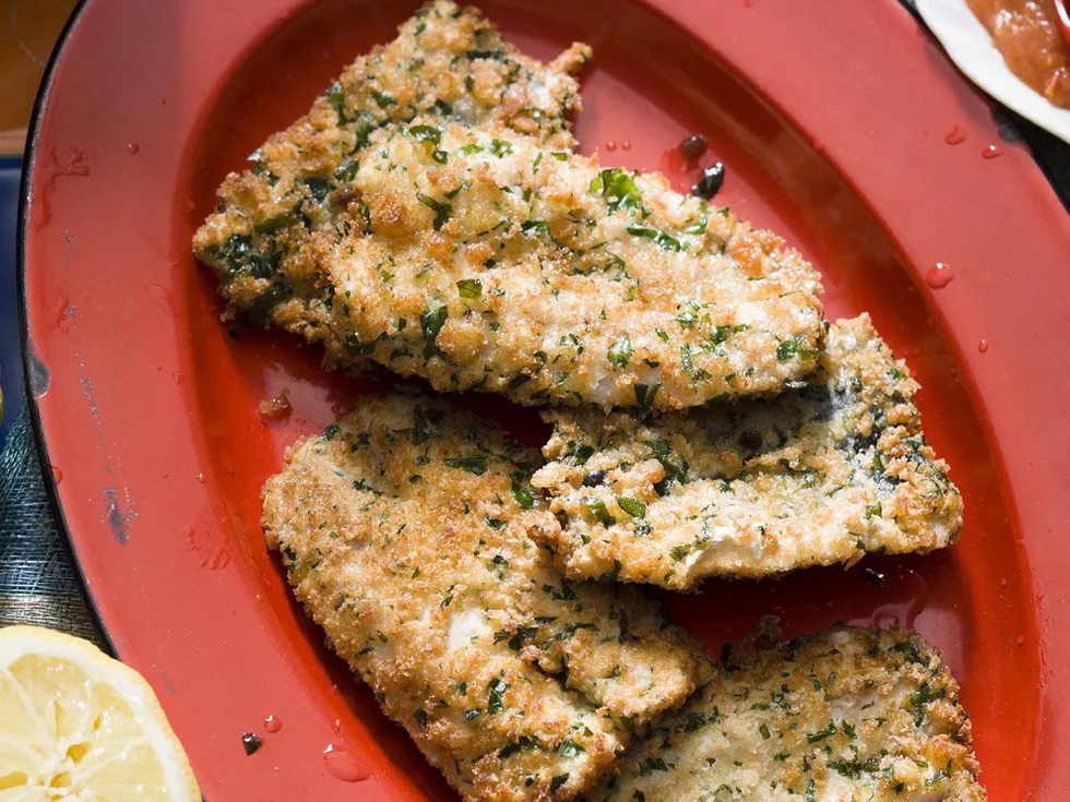 crumbed sardines with roasted tomato sauce