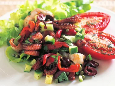 OCTOPUS SALAD WITH GRILLED TOMATOES