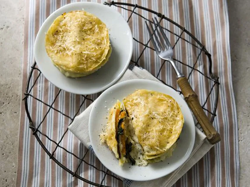 Pumpkin and goat's cheese lasagne stacks
