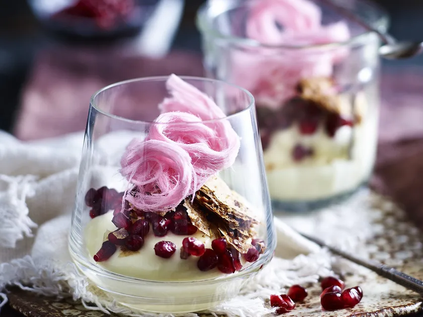 Rosewater and pistachio cheesecake cups