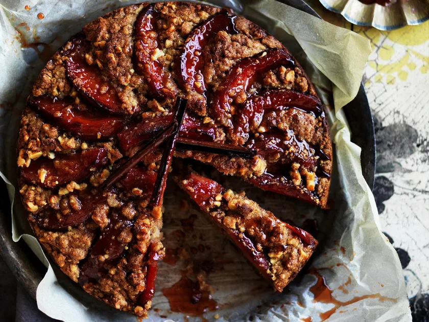 Poached quince and chestnut cake