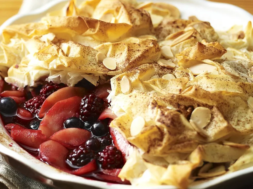 Apple and berry filo pie