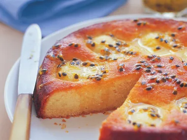 PEAR AND ALMOND CAKE WITH PASSIONFRUIT GLAZE