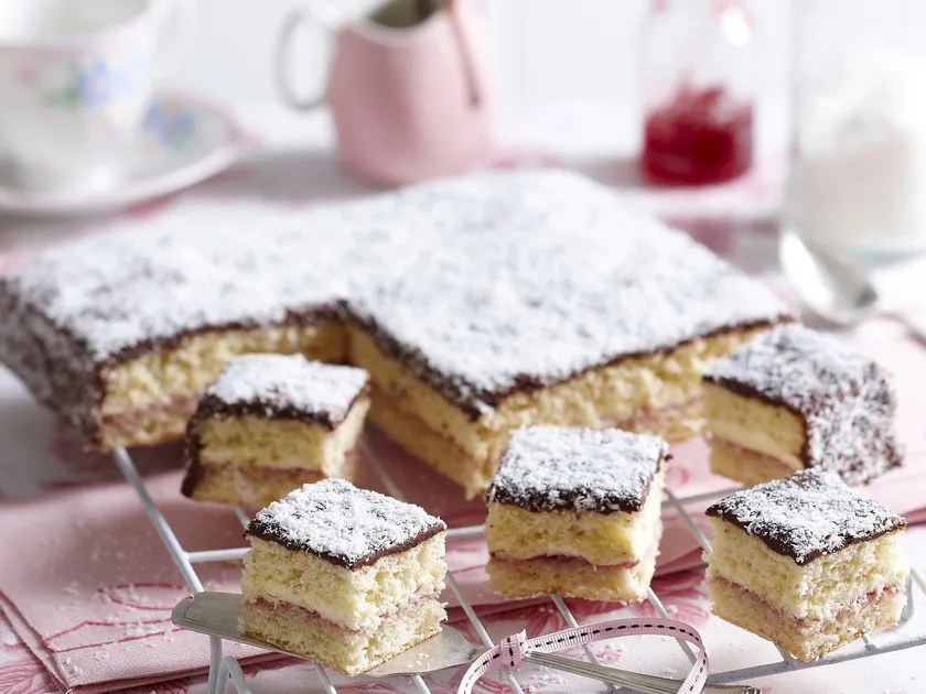 Choc-raspberry lamington slice
