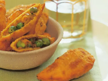 corn and pea samosas