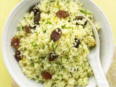 preserved lemon, mint and raisin couscous salad