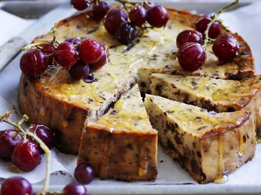 ricotta and chocolate cheesecake with grapes