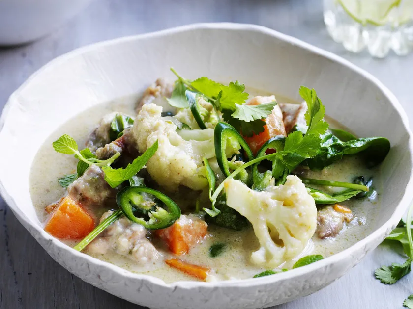 Coconut, coriander chicken and vegetable curry