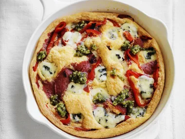 blue cheese and salami omelette