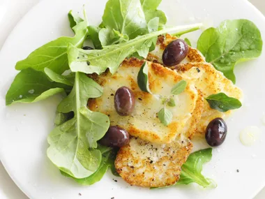 haloumi with lemon, olives and oregano