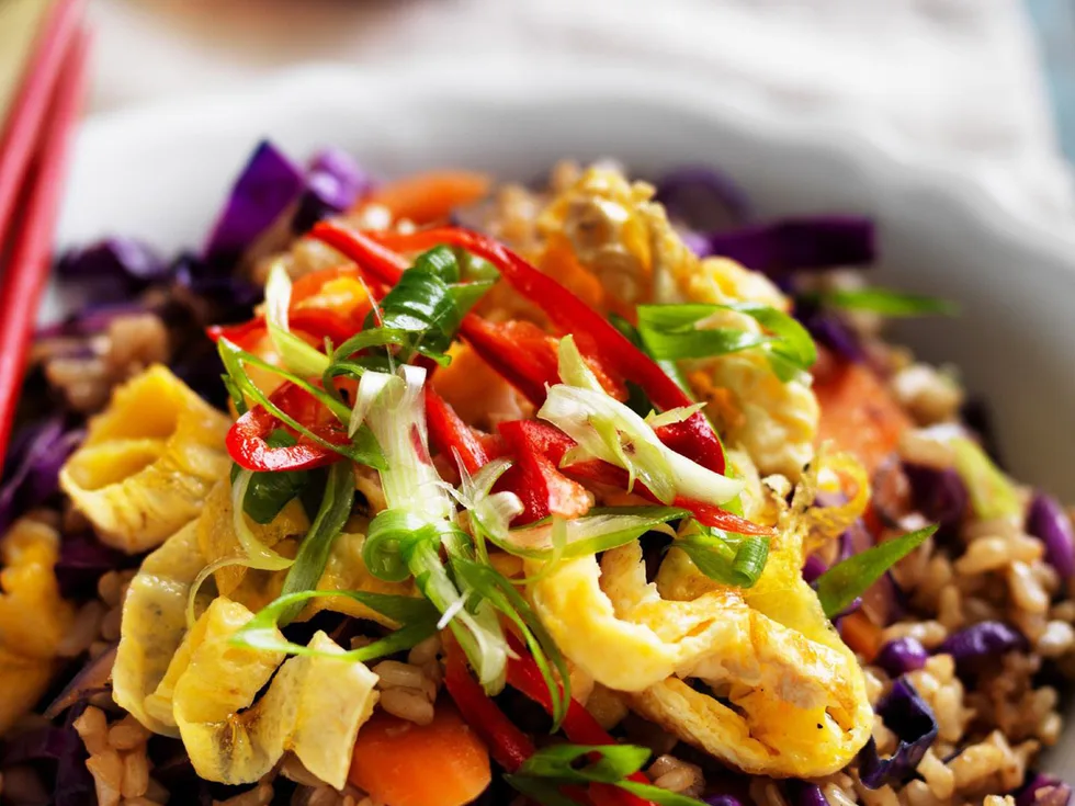 brown fried rice with vegetables